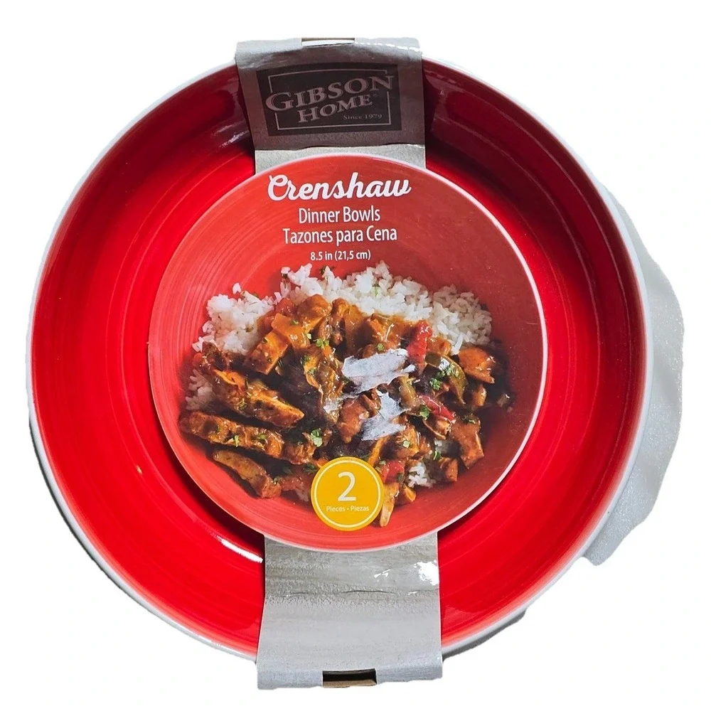 Gibson Home Crenshaw Dinner Bowl Set Blue Red 4‎ Piece Stoneware 8.75/8.5